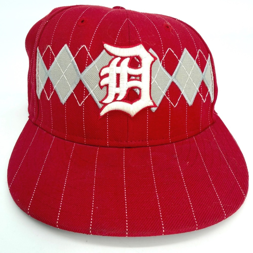 Y2K New Era Detroit Tigers 59FIFTY Red Argyle Pinstripe Fitted Wool Hat